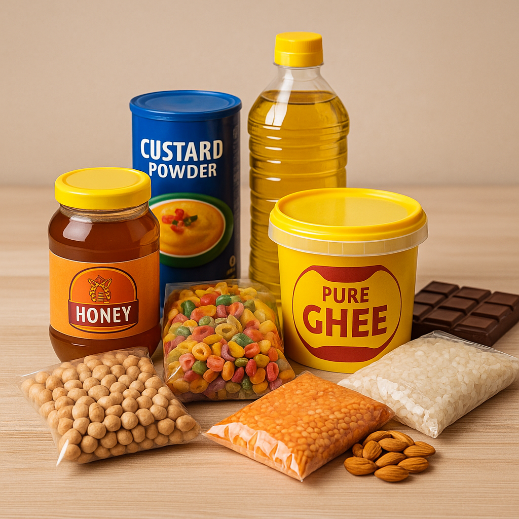 "مواد غذائية متنوعة" "حليب وسمن وكاسترد" "منتجات غذائية عالية الجودة" "مستلزمات الحلويات والخبز"